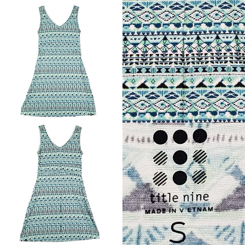 Title Nine Dress Golf Tennis Black Teal Sleeveless Geometric Size Small S